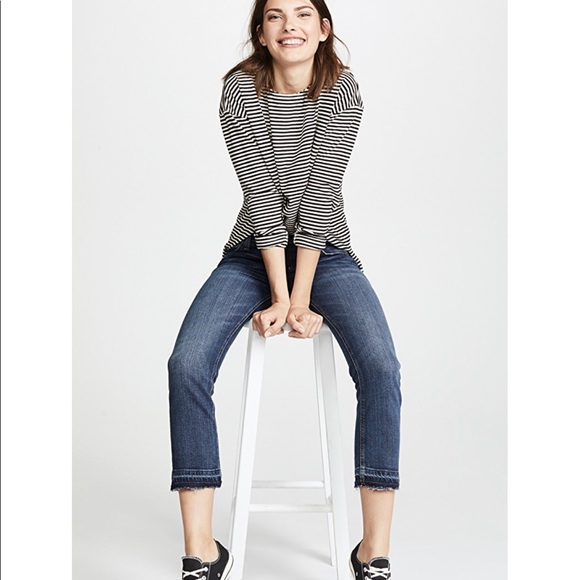 Current/Elliott Cropped Straight Jeans Raw Hem